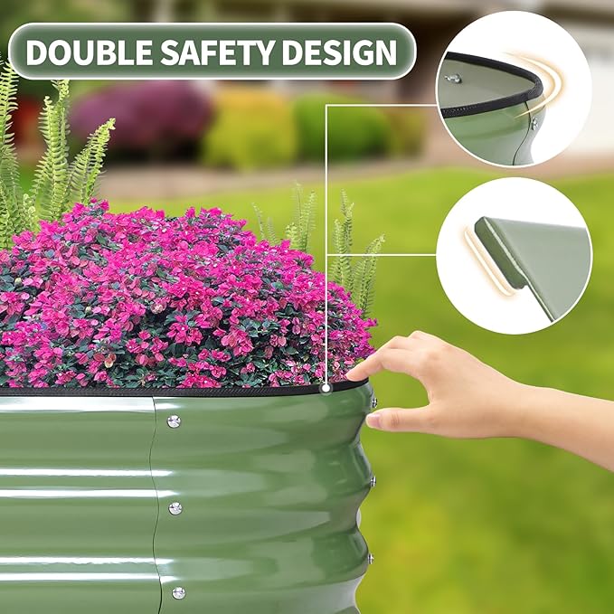 1MORE Galvanized Raised Garden Bed- Planter Garden Boxes Outdoor, Raised Beds for Gardening,8x2x1ft Metal Garden Bed Kit for Vegetables Flower, Planter Raised Beds with Tools.Green