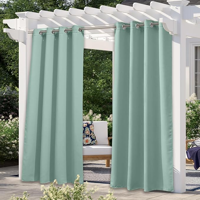 NICETOWN Outdoor Curtains for Patio Waterproof 84 inches Long 2 Panels, Thermal Insulated Sun Blocking Outdoor Privacy Drapes for Porch & Gazebo, UV Protection Outdoor Privacy Shades, Aqua Blue