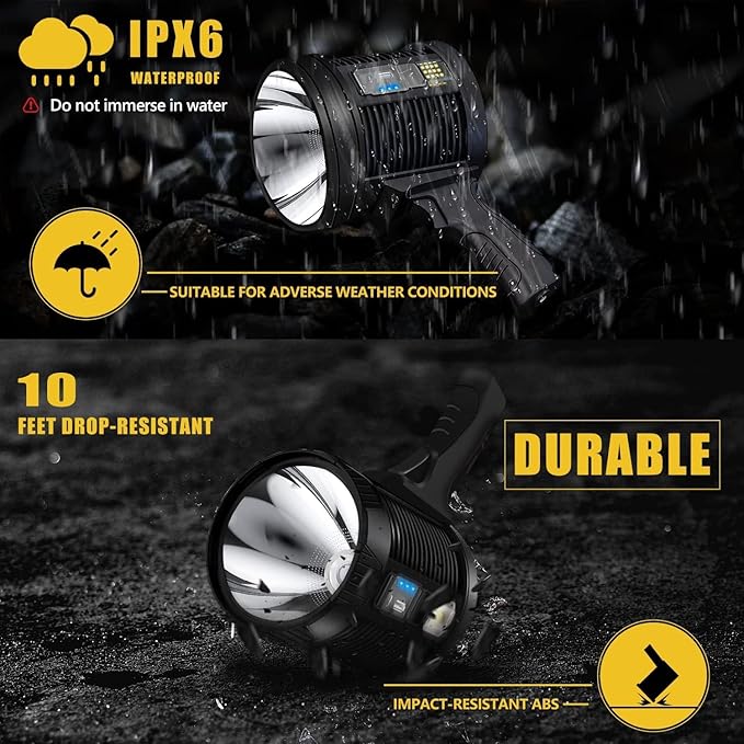 Spotlight 1000000 Lumens, 6 Modes Led Rechargeable Spotlight Flashlight As Seen on TV with Tripod, 3 Color Filters, Super Bright Solar Spot Lights Outdoor Handheld for Hunting, Boating, XXXL