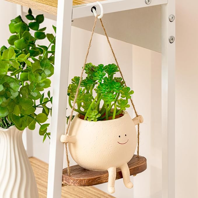 Domensi 2 Pcs Swing Hanging Planter Cute Smile Flower Face Pot Indoor Outdoor Pots for Succulent String of Pearls Plants Plant Ideal Gifts for Christmas Birthday(Swing Spherical,Medium)