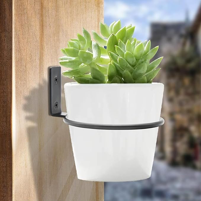 2 Pack 5 inch Flower Pot Holder Ring, Flower Pot Holder Ring Wall Mounted Set Wall Mounted Metal Planter Hanger Matte Black Hanging Plant Holder