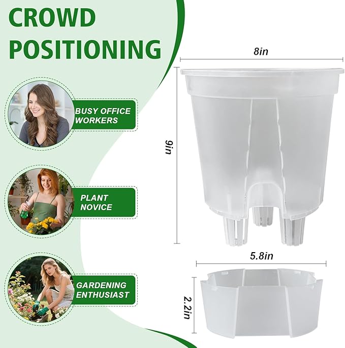 Cdd's Path Large Naked Root Planter Self Watering Pots Set with Holes for Indoor/Outdoor Plants, Planter Pot with Watering Hole/Reservior and Air Pipes (Clear, 8 inch-5 Pack)