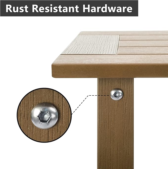 Double Adirondack Outdoor Side Table Weather Resistant, Outdoor Rectangular Patio End Table for Adirondack Chair, Teak
