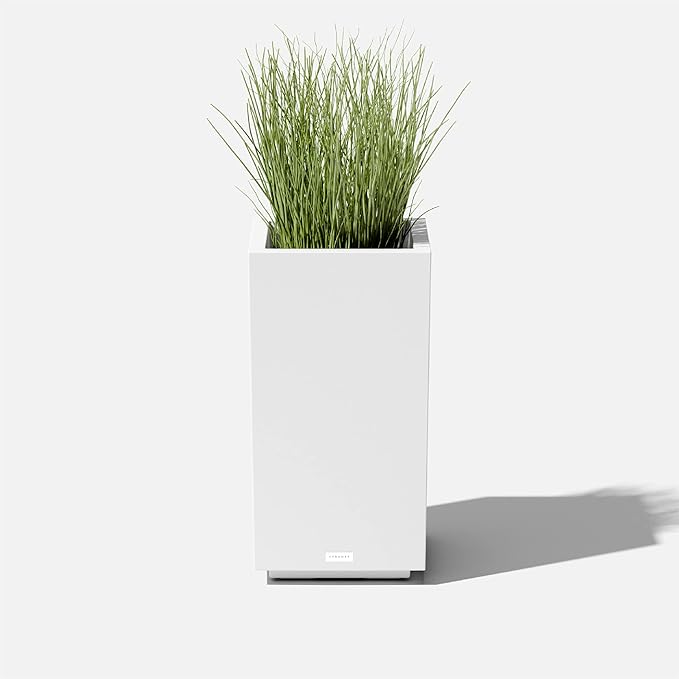 Veradek Block Series Pedestal Planter - Tall Planter for Indoor or Outdoor Front Porch | All-Weather Use with Removable Insert Bucket | Modern Décor for Flowers, Tall Trees, Faux Plants
