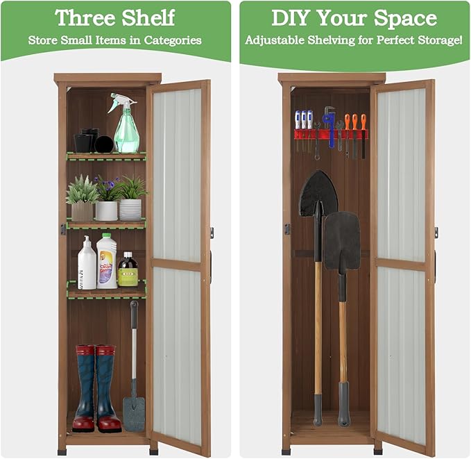 62" H Outdoor Corner Storage Cabinet with Lockable Doors, Outdoor Indoor Small Storage Cabinet with Metal Top, 3 Adjustable Shelves for Patio, Porch, Entryway or Small Spaces