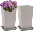 Set of 2 Tall Planter, 21 inch Large Plastic Planter with Drain Hole & Saucers, Large Outdoor Planters for Porch, Garden, Patio, Balcony(Light Gray)