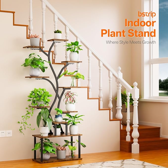 Bstrip 63 Inch Plant Stand with Grow Light, 10-Tier Plant Shelf for Indoor Plants, Decor Tree Shaped Flower Stand for Home, Corner & Patio