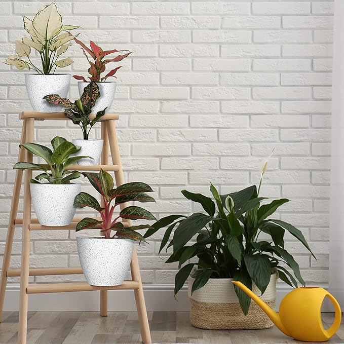 5 Pcs Plant pots, 7.5/6.5/5.7/4.9/4.1 inch Pots for Plants, Flower Pot Indoor Modern Decorative Plant Pot, Plant Pots Indoor with Drainage and Saucer for All House Plants, Spray Spots