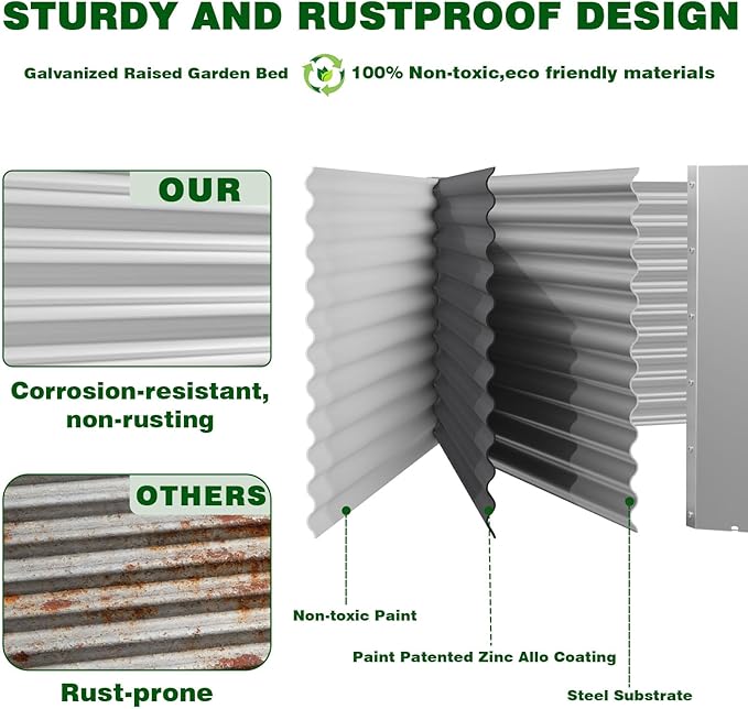 2 Pack 4x2x1.4 ft, (16" Tall) Galvanized Steel Raised Garden Bed, Large Metal Planter for Vegetables, Herbs & Flowers, Durable Outdoor Garden Box for Yard, Terrace, and Balcony