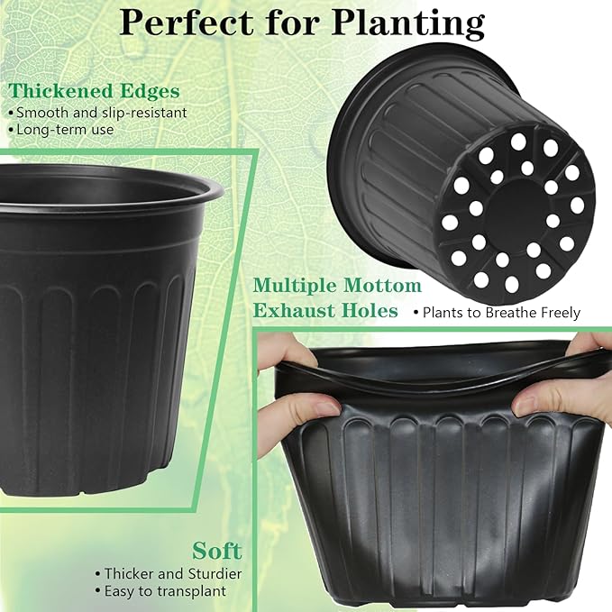 50-Pack 2.5 Gallon Flexible Plastic Plant Pots,Thickened Soft Seed Starting Container for Indoor Outdoor Plants, Seedlings, Vegetables, Succulents and Cuttings