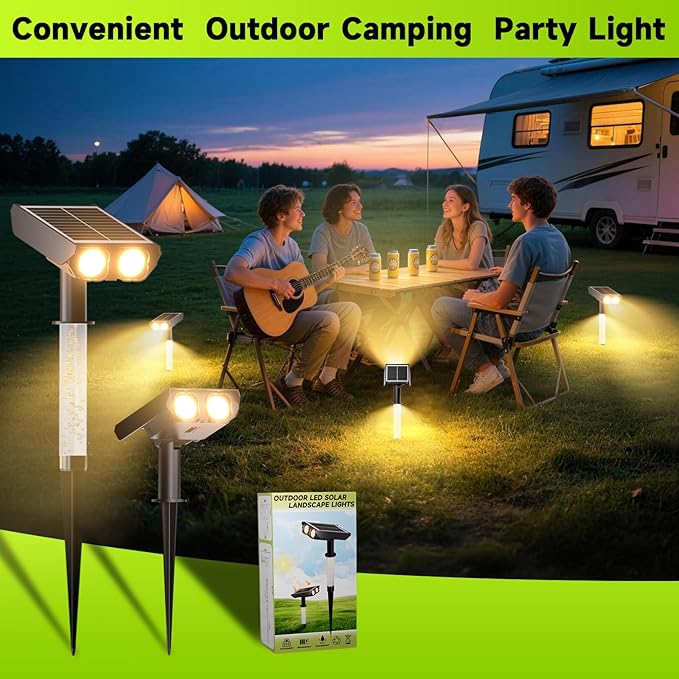 Solar Spotlights Outdoor Waterproof- 2 IN 1 Solar Spot Lights Outdoor with 2 Lighting Modes & PC Light Guide Column for Garden Yard Pathway | Warm Yellow 3000k Spotlights | IP65 Waterproof | 6 Pack