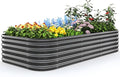 Quictent Galvanized Raised Garden Bed Kit, 8x4x1.5 ft Oval Metal Planter Box Tall for Vegetables Outdoor Backyard, Strengthened by Crossbar, Dark Gray