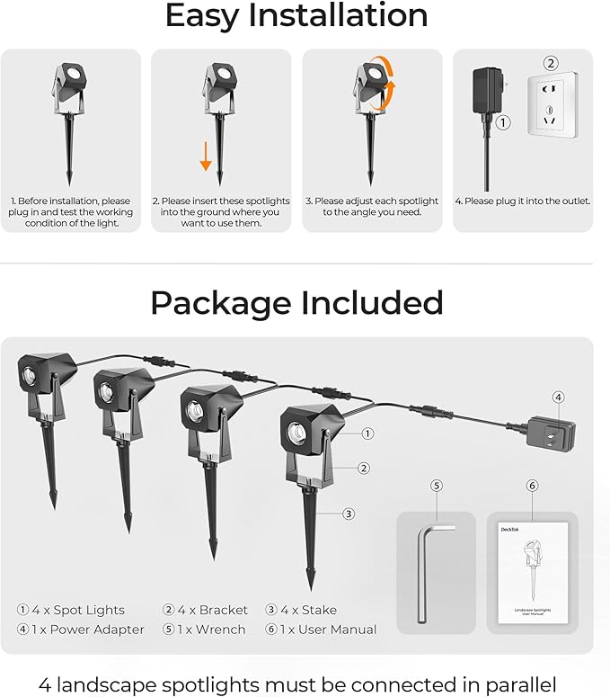 Outdoor Landscape Lighting, 4 Pack Outdoor Spotlights, LED Landscape Lights for House Yard Garden Lawn Tree Fence Plant Flags Pathway, 12V 2700K Warm White, IP65 Waterproof