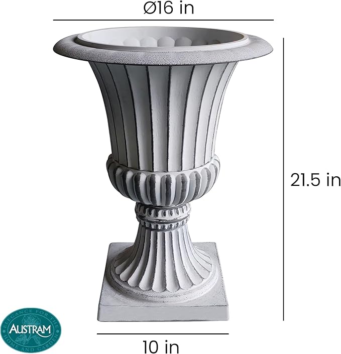 Urn Planters 22", Set of 2, Tall Stone-Resin Pedestal Planters for Outdoor Plants, Large Front Porch Decor, Patio Garden Pots, Outdoor Urns for Entryway, Porch & Deck, White Plant Pot