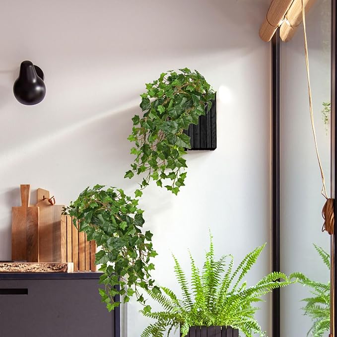 Hollyone 2pcs Artificial Hanging Plants 24" Fake Ivy Vine Faux Ivy Leaves Hanging Plant Greenery for Wall House Room Patio Indoor Outdoor Home Shelf Office Wedding Decor, UV Resistant