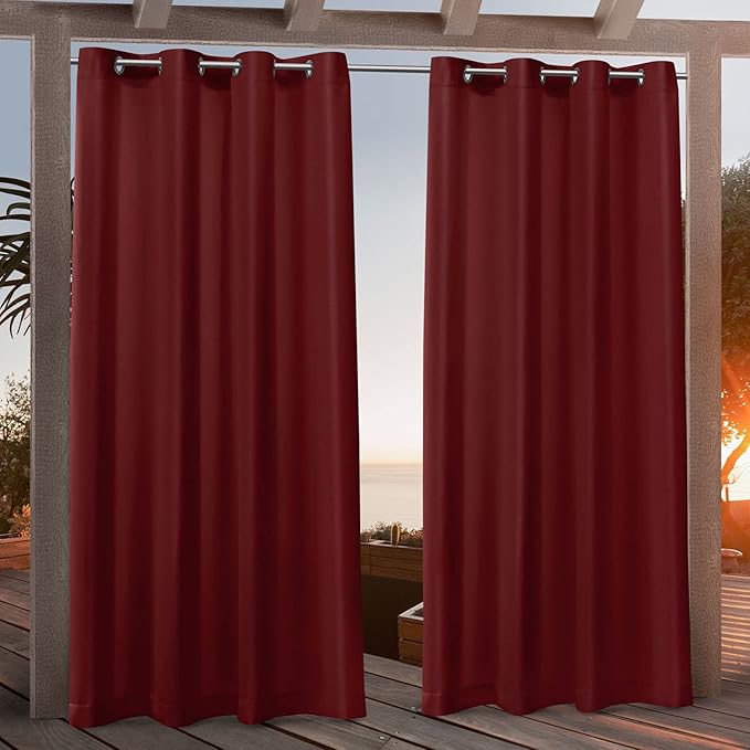 NICOLE MILLER NEW YORK Canvas Indoor/Outdoor Grommet Top Curtain Panel Pair, 54"x108", Red
