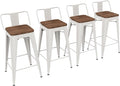 Yongchuang 24 inch Metal Bar Stools Set of 4 Counter Height Barstools Farmhouse Kitchen Bar Chairs with Wood Seat Low Back Cream White
