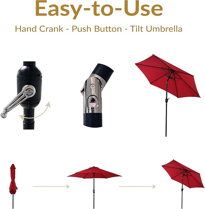 Sunnydaze Outdoor Patio Umbrella - Polyester Table Market Umbrella with Push-Button Tilt and Crank - 6 Sturdy Ribs - Red - 7.5ft