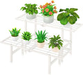 2 Tier Metal Plant Stand Outdoor Indoor, Separated Tiered Outdoor Folding Plant Shelf, Ladder Plant Stands Display Rack for Garden Window, 8.3/15.4'' Tall (White)