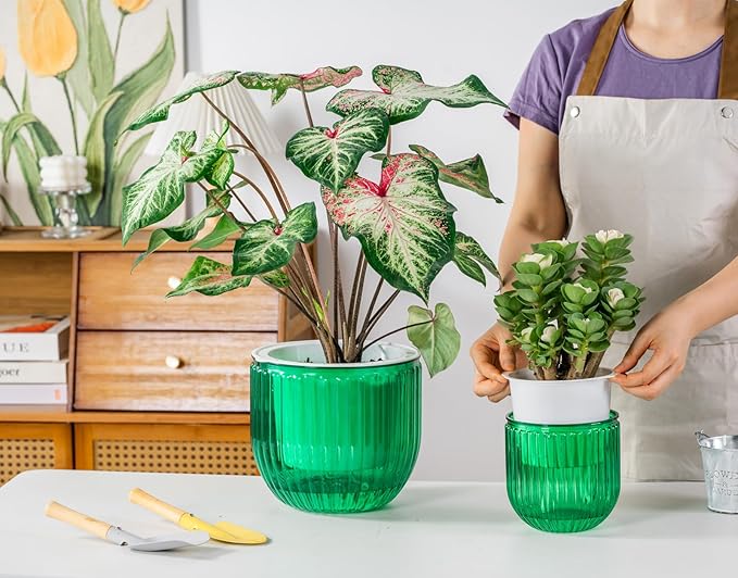 Melphoe Self Watering Pots for Indoor Plants Planter, 8.3/5.3 Inch 2 Pack Planters Self Watering Plant Pots for Flower, Houseplants, Succulent, African Violets and Cactus with Drainage
