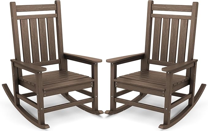 SERWALL Oversized Outdoor Rocking Chair Set of 2, HDPE Rocker for Adults, Patio Rocking Chairs for Porch, Coffee