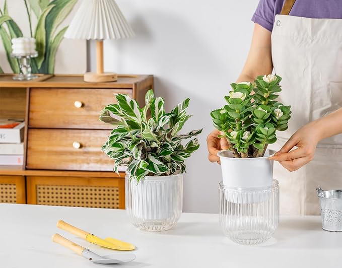 Melphoe Self Watering Pots for Indoor Plants Planter, 5.3 Inch 2 Pack Planters Self Watering Plant Pots for Flower, Houseplants, Succulent, African Violets and Cactus with Drainage