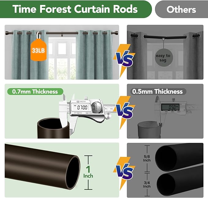 Curtain Rods for Windows 32 to 170, 1 Inch Adjustable Heavy Duty Long Window Outdoor Curtain Rod for Patio, Drapery Rods with Simple End Caps, Size 32"-170", Antique Bronze