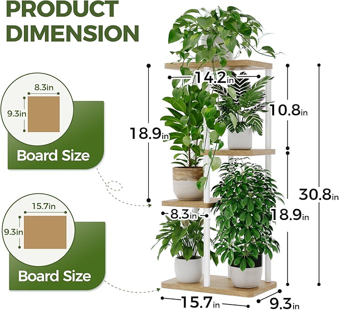 Bamworld Plant Stand Indoor, Corner 4 Tier Metal Plant Shelf for Multiple Plants, Tiered Flower Pot Stands for Patio Garden Balcony Living Room Bedroom, White
