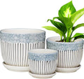 Ceramic Plant Pots Set of 3, 6.75/5.6/4.2 inch Planters with Drainage Holes and Saucer, Flower Pot Outdoor Indoor, Modern Decorative Planters for House Plants Garden Planters Succulent Pots