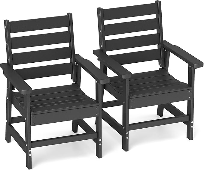 GREENVINES Outdoor Dining Chairs Set of 2 | HDPE | Patio Chair | All-Weather | Black