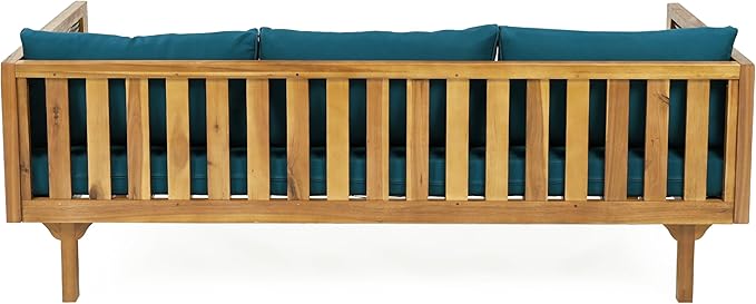 Merax 67.5" Outdoor Patio Daybed 3 Seater Sofa Bed,Acacia Wood Frame with Rattan Arm,Cushion & Pillow for Courtyard