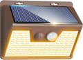 Peasur Solar Lights Outdoor Motion Sensor Waterproof, 1Pack 140LED Brown Solar Powered Fence Light, 3 Modes Security Wall Lights for Garden Yard Outside(Warm White)