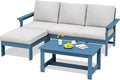 SERWALL Outdoor Sectional Sofa Set, 5-piece Outdoor Modula Couch Set with Ottoman, All Weather Patio Furniture Set with Chaise for Deck, Lawn, Blue Frame with Khaki Cushion
