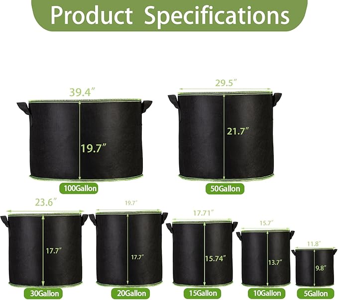 3-Pack 15 Gallon Plant Grow Bags, Thickened Nonwoven Fabric Pots with Handles,Sturdy Garden Planters Aeration Gardening Container to for Plants, Vegetables, and Flowers