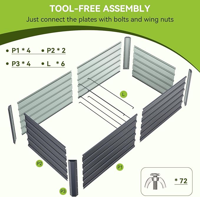 Ohuhu 6x3x1.9FT Metal Raised Garden Bed Outdoor, Reinforced Galvanized Steel Rustproof Planter Box, 100% Non-Toxic, 256 Gal Large Capacity Heavy Duty Raised Beds for Growing Vegetables Flowers Herbs