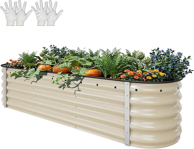 YITAHOME 17" Tall 6 in 1 Large Raised Garden Bed Kit, 6.5x2x1.4ft Galvanized Metal Planter Box with Gloves & Safety Rubber, Outdoor Above Ground Planters for Plants Vegetables Flowers, Cream Yellow
