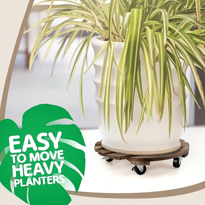 2 Pack Plant Stand with Wheels, Plant Caddies with 360° Lockable Smooth Sliding Wheels Durable Sturdy, Outdoor/Indoor Heavy Duty Rolling Plant Stand for Plant Pot,Flower Pot (Dark Brown 14")