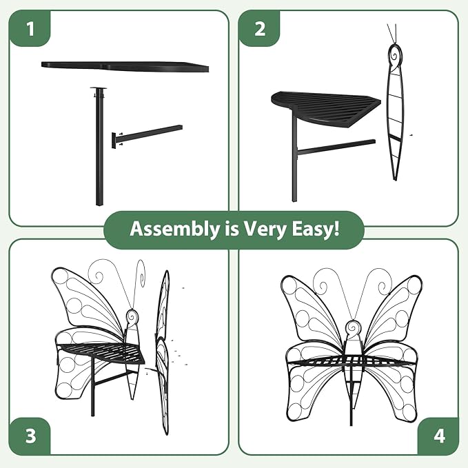 Butterfly Shaped Outdoor Bench, Black Garden Bench for Outdoor with Sturdy Stable Metal Frame, Butterfly Chair Butterfly Bench Outdoor for Garden, Yard, Balcony, Lawn (Black)