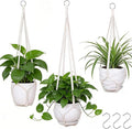 YIBOT 3 Pack Macrame Plant Hanger Indoor Hanging Planter for Plants Holder with 3 Hooks, 35"/29"/23" Size No Tassels for Boho Home Decor, Ivory (POTS NOT Included)
