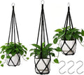 YIBOT 3 Pack Black Macrame Plant Hanger Indoor Hanging Planter Basket with 3 Hooks, 35"/29"/23" Crochet Plant Holder Stand No Tassels for Indoor Outdoor Boho Home Decor (POTS NOT Included)