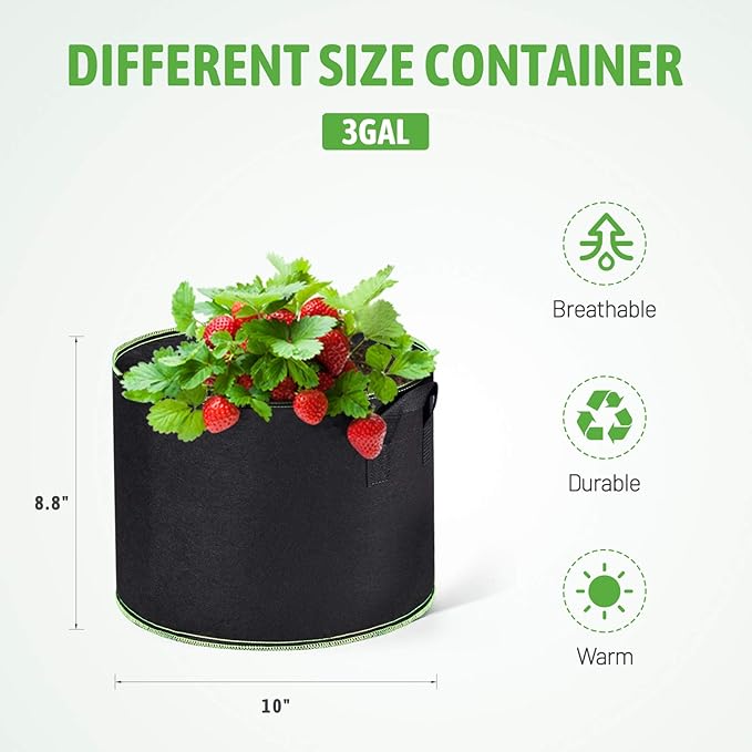 Delxo 10-Pack 3 Gallon Grow Bags Heavy Duty Aeration Fabric Pots Thickened Nonwoven Fabric Pots Plant Grow Bags with Handles