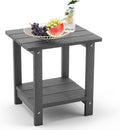 LUE BONA Adirondack Outdoor Side Table, 2-Tier Dark Grey HDPS Patio End Table Weather Resistant, Morden Side Table for Patio, Pool, Porch