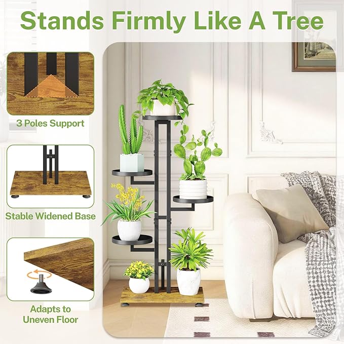 iDavosic.ly 4 Tier Plant Stand Indoor Outdoor, Tiered Corner Multiple Flower Pot Holder Shelf, Metal 34 Inch Tall Display Rack for Patio Porch Living Room Garden Balcony Bedroom, Black