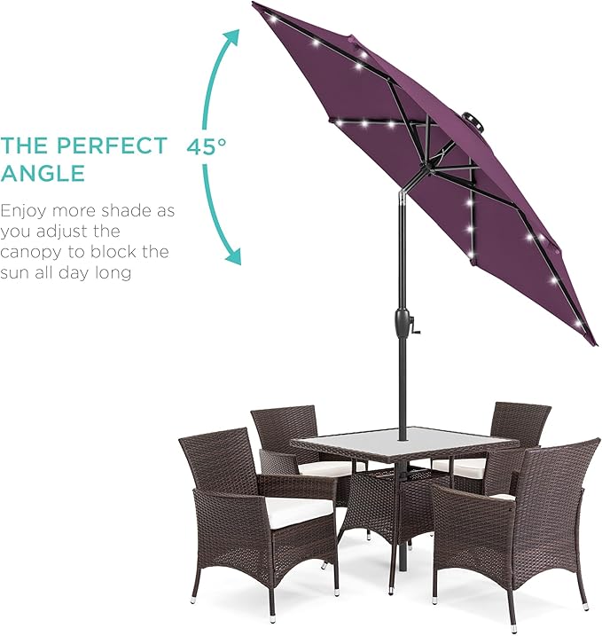 Best Choice Products 7.5ft Outdoor Solar Market Table Patio Umbrella for Deck, Pool w/Tilt, Crank, LED Lights - Amethyst Purple