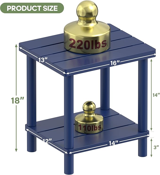 Outdoor Side Table, 2-Tier Small Outdoor Table for Patio, Adirondack Side Tables for Outside or Indoor, Bamboo End Table for Pool, Porch, Weather Resistant Easy Maintenance-Dark Blue