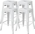 Yaheetech 24 Inch Metal Barstools Set of 4, Counter Height Backless Stools, Industrial Stackable Bar Chairs with Footrest for Kitchen/Dining Room/Bistro/Patio, White