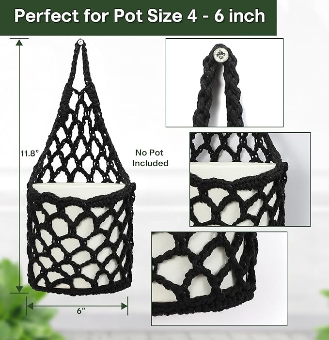 2PK Wall Planters for Indoor Plants, Macrame Plant Hanger | Plant Hanger, Hanging Planter (2PK, up to 6 inch Pot)