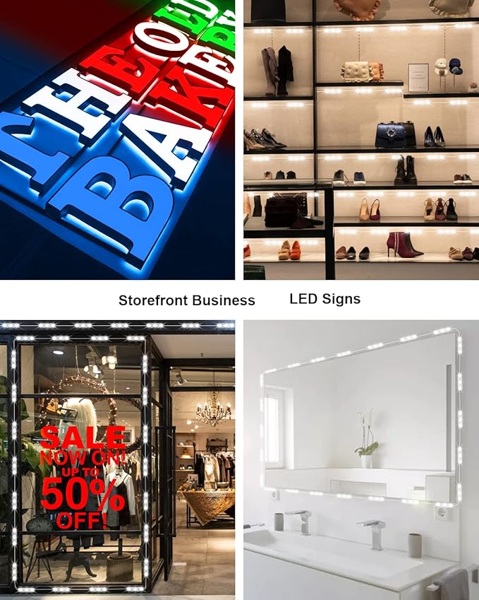 LED Storefront Lights for Business Waterproof Decorative Light for Advertising Letter Signs 4 Set 5050 SMD Window Strip Lights 40ft 80 Pieces LED Module Lights