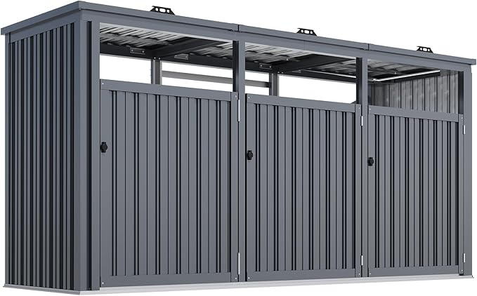 AECOJOY Outdoor Trash Can Storage Shed for 3 Garbage Cans, 73 Cu.Ft Outside Garbage Can Storage Sheds & Outdoor Storage Clearance, Dark Grey Outdoor Horizontal Storage Cabinet Waterproof