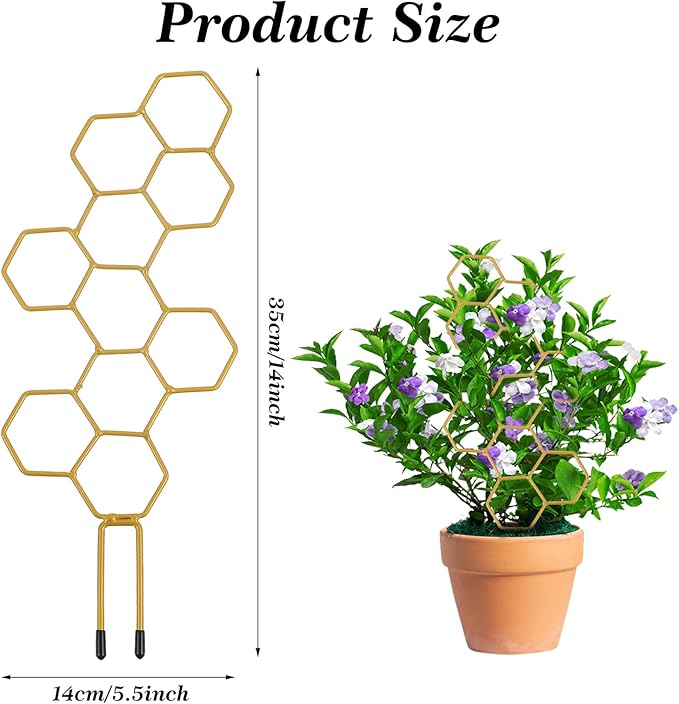 Grevosea 14 Inch Trellis for Climbing Plants Indoor, Plant Trellis Indoor Small Trellis for Potted Plants Honeycomb Metal Pothos Plant Climber Support for Flower Indoor Plants Supports